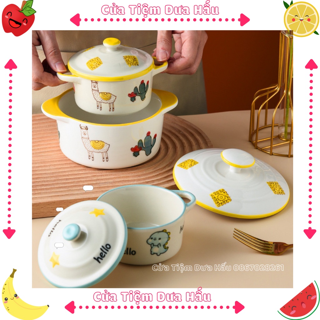 Chén Bát Ăn Dặm, Bát Decor Gốm Sứ Hình Nồi Có Nắp Dễ Thương 250ml Baby Galaxy Official