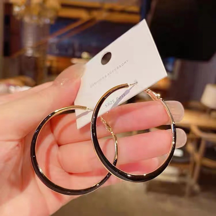 Khuyên tai tròn mạ bạc 925 phong cách Pháp thời trang thanh lịch