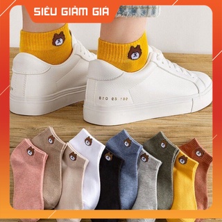 Tất Vớ Nữ Trơn Cổ Ngắn, Cổ Thấp Hình Gấu Brown