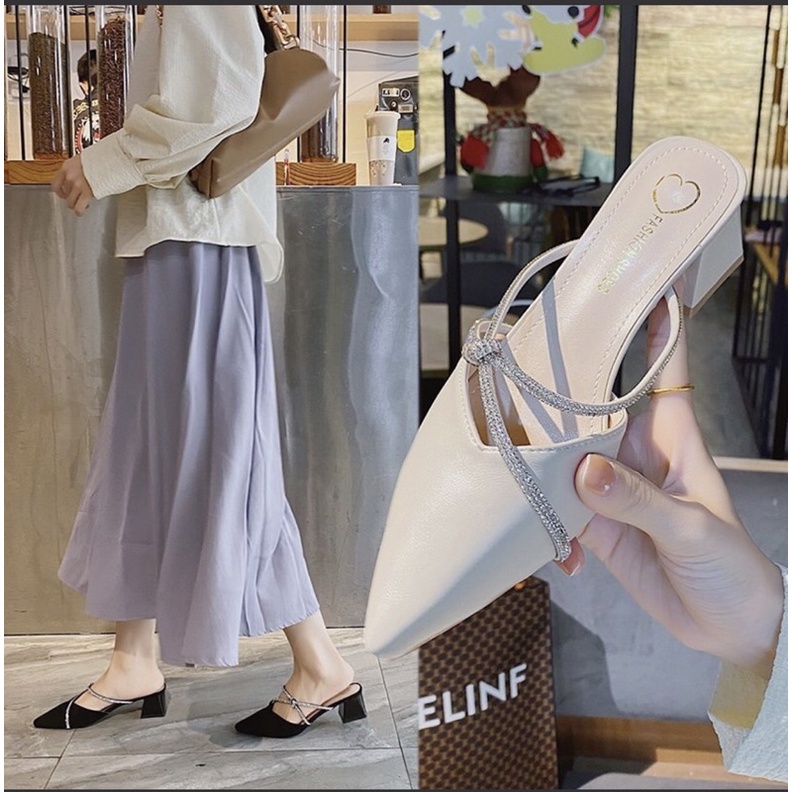 Giày cao gót, sục nữ, giầy nữ cao gót mũi nhọn chất da Hàn Quốc cực sang chảnh