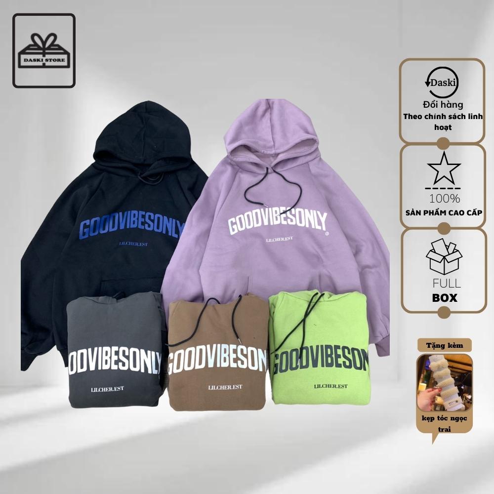 Áo hoodie nỉ bông bo form rộng chữ in chữ GOODVEBESONLI by Daski