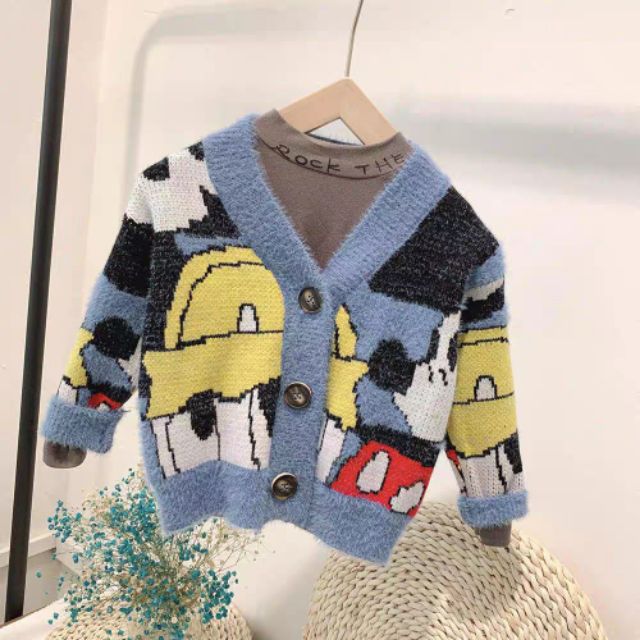 [Hàng cao cấp] Áo len cardigan xuất Hàn chất đẹp hình Mickey cực xinh cho bé (kèm video)