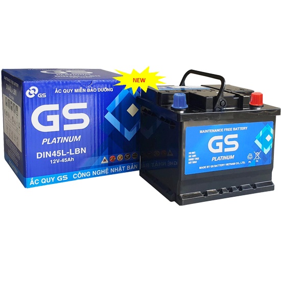 Ắc quy oto GS 12V-45Ah Din45L cho xe INNOVA đời sau 2016, FADIL, ACCENT, ELANTRA, FOCUS, FIESTA, CIVIC, CRV, SPARK