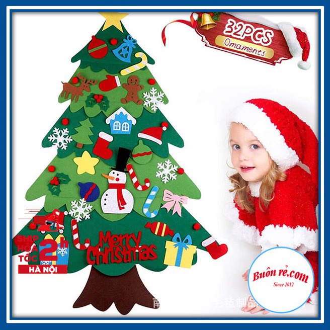 Cây thông noel dán treo tường 2 lớp hot trend năm 2021 – Miếng dán vải nỉ, decal trang trí giáng sinh – 01122