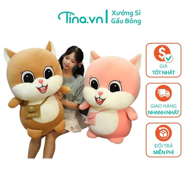 Gấu bông sóc đeo túi dễ thương, thú nhồi bông to khổng lồ hình con sóc cute 50cm/70cm/95cm - Quà tặng bạn gái ý nghĩa