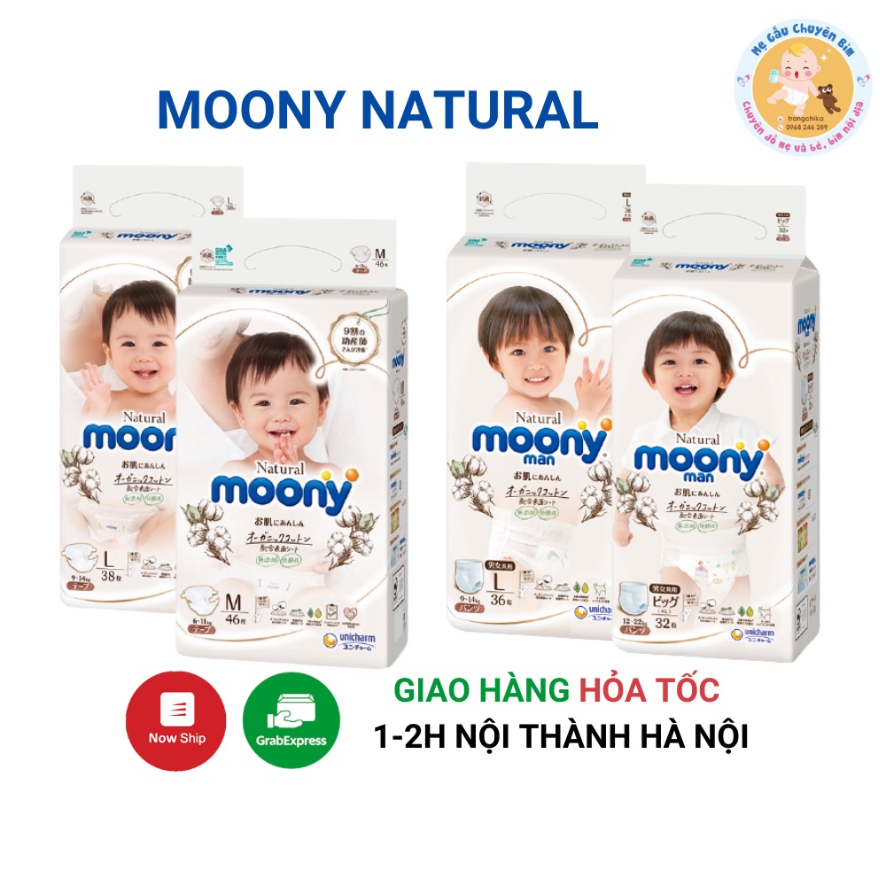 Bỉm dán/quần MOONY NATURAL chuẩn nội địa Nhật NB63/S58/M46/L38/M46/L36/XL32