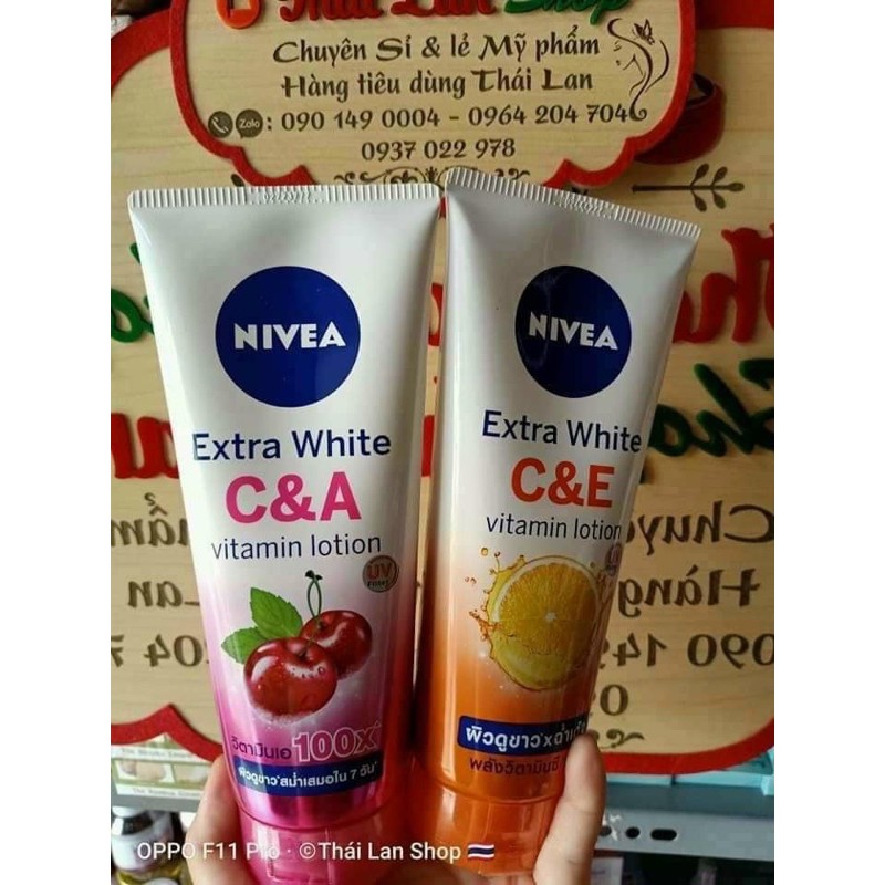 Tuýt 320ml sữa dưỡng thể kích trắng da NIVEA ẼXTRA WHITE C&E vitamin lotion Thái Lan.