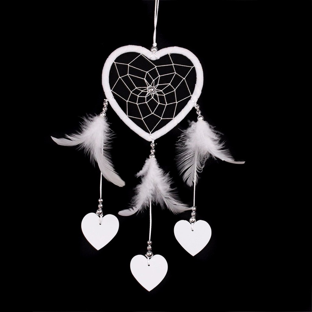 Dreamcatcher hình trái tim trắng nhỏ đính lông vũ xinh xắn trang trí nhà cửa