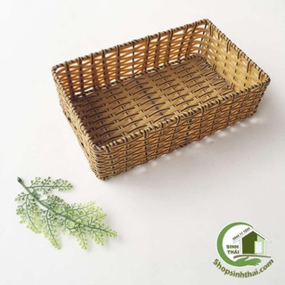 Rổ nhựa mây đan - khay nhựa giả mây hình chữ nhật - rổ nhỏ 26x16x6cm
