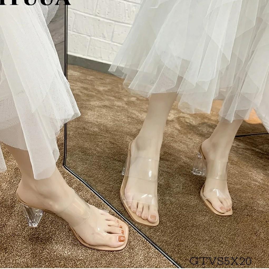 [Freeship]- Sandal Guốc Cao Gót Hai Quai Bản Trong Gót Vuông Cao 6.5cm (M628_Fullbox) -Kho Giay Phuong Linh