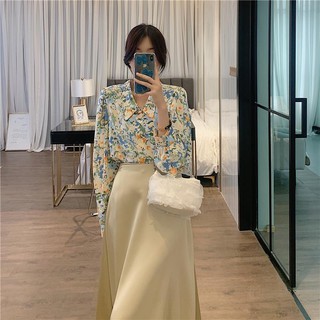 Set áo hoa + chân váy satin _ set tiểu thư_retro hongkong