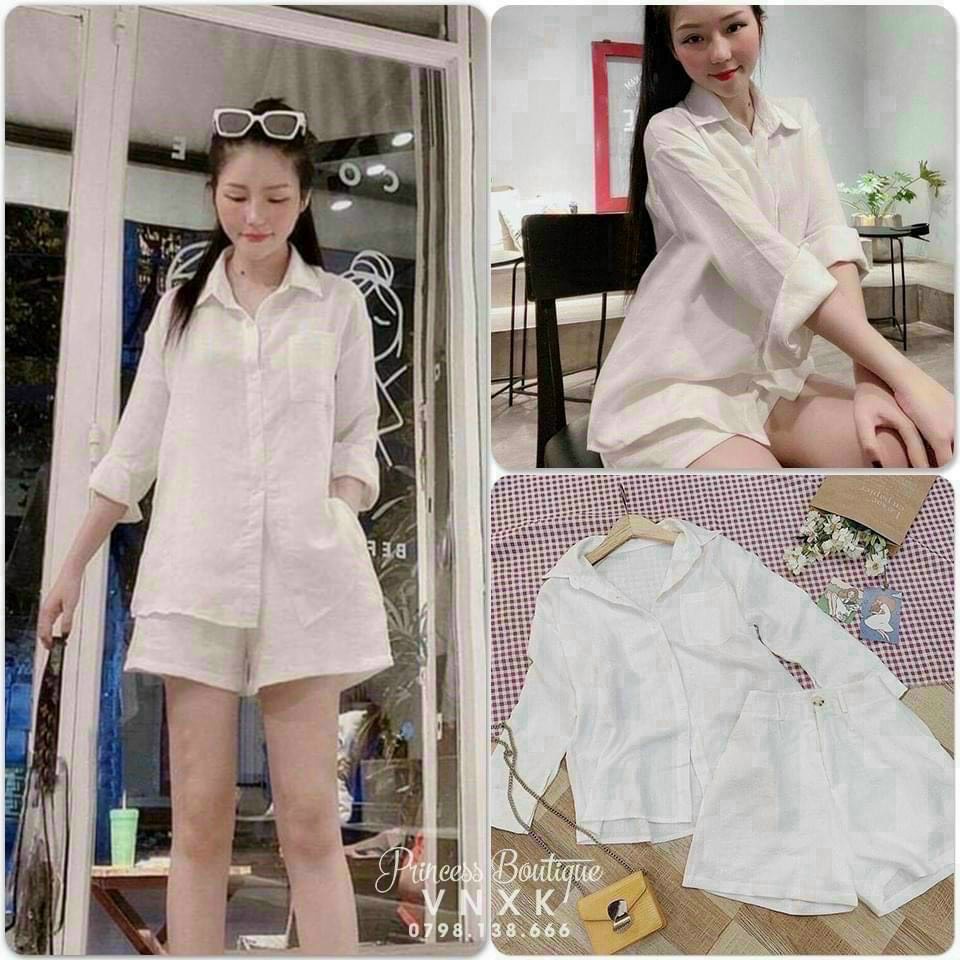 SET Bộ đũi thoải mái chất siêu đẹp áo sơ mi quần short mùa hè