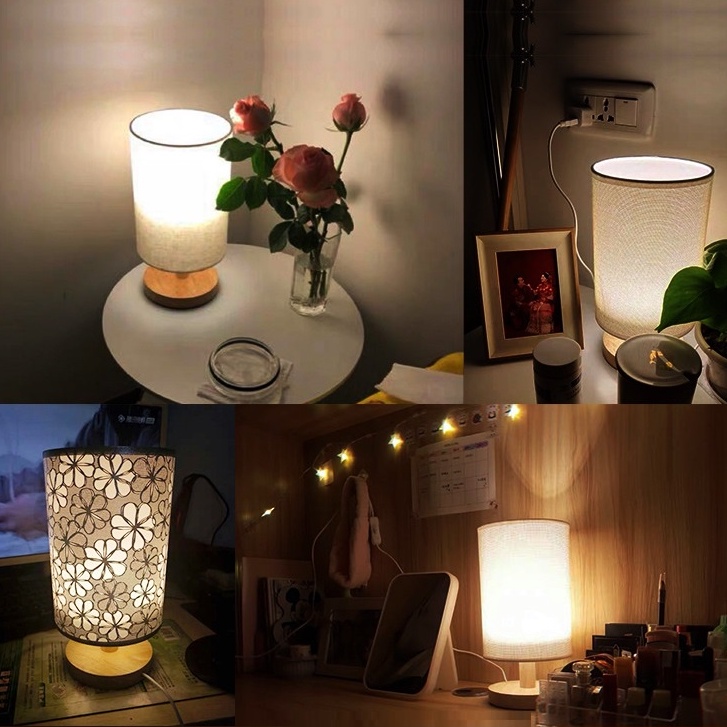 ĐÈN NGỦ ĐỂ BÀN ĐẾ GỖ CHAO VẢI NHIỀU MẪU - TẶNG KÈM BÓNG LED TIẾT KIỆM ĐIỆN - HÀNG CÓ SẴN