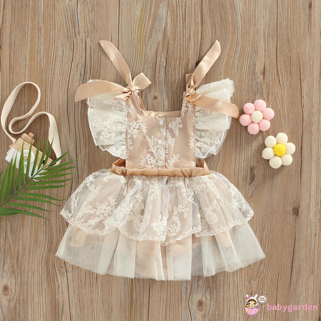 BABYGARDEN-0-24mmonths Baby Girls Summer Romper Dress, Ruffle Sleeve Floral Embroidery Tutu Bodysuit