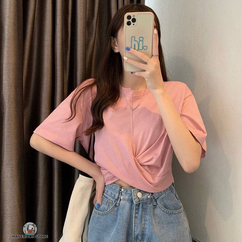 Áo thun tay ngắn cổ tròn dáng rộng thời trang cho nữ