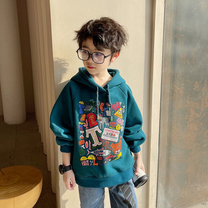 Áo hoodie AMILA dáng rộng họa tiết hoạt hình phong cách Hàn Quốc cho bé trai