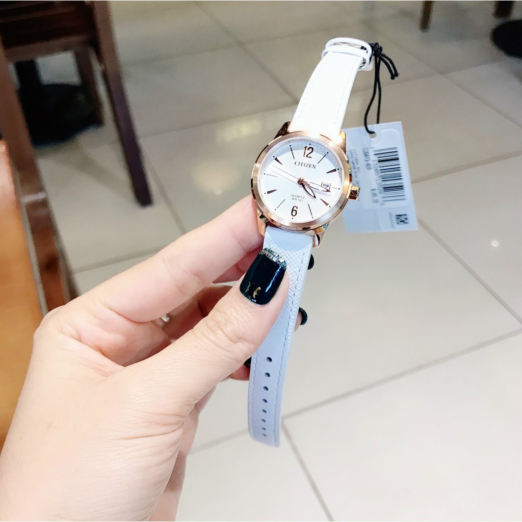 Đồng Hồ Nữ Citizen EU6073-02A Dây Da Viền Vàng Hồng