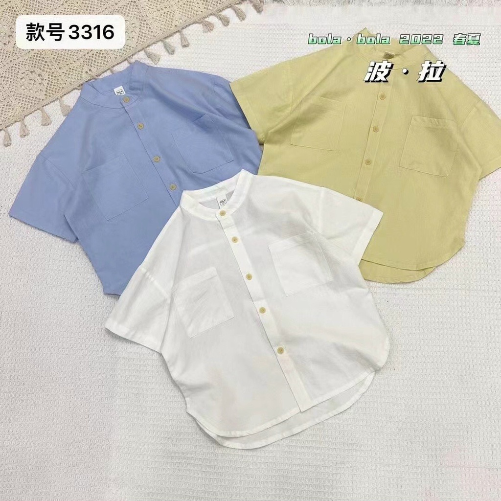 ÁO SƠ MI VÀNG XANH CỔ TRỤ CHO BÉ TRAI CAO CẤP