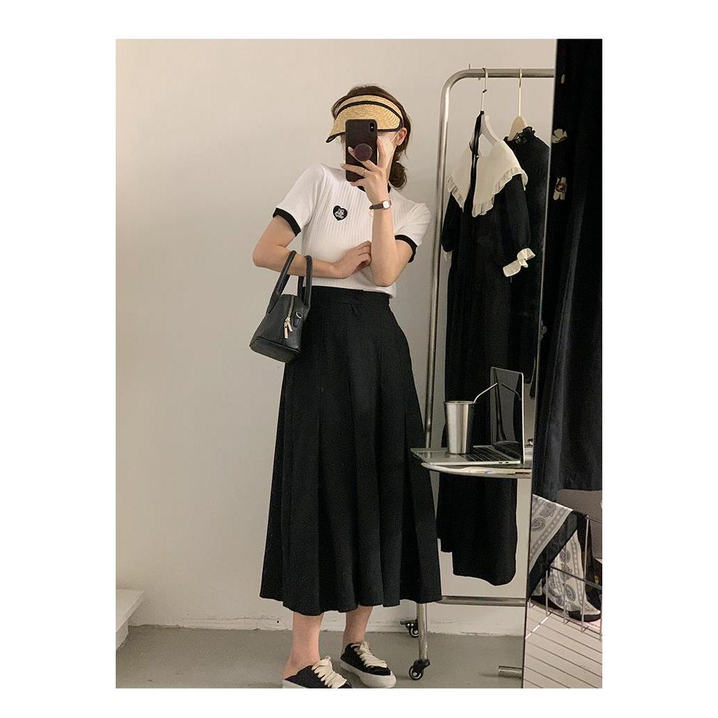 Áo Thun Ngắn Tay Thêu Trái Tim Màu Sắc Tương Phản Thời Trang Cho Nữ 61729