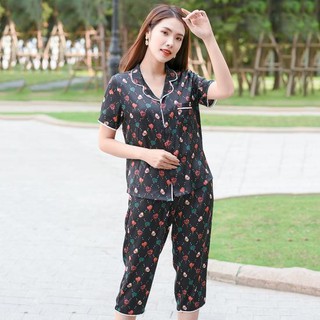 Bộ pijama lửng Lụa Nhật cao cấp Hoa Việt