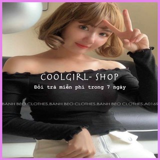 Áo len gân trễ vai tay dài