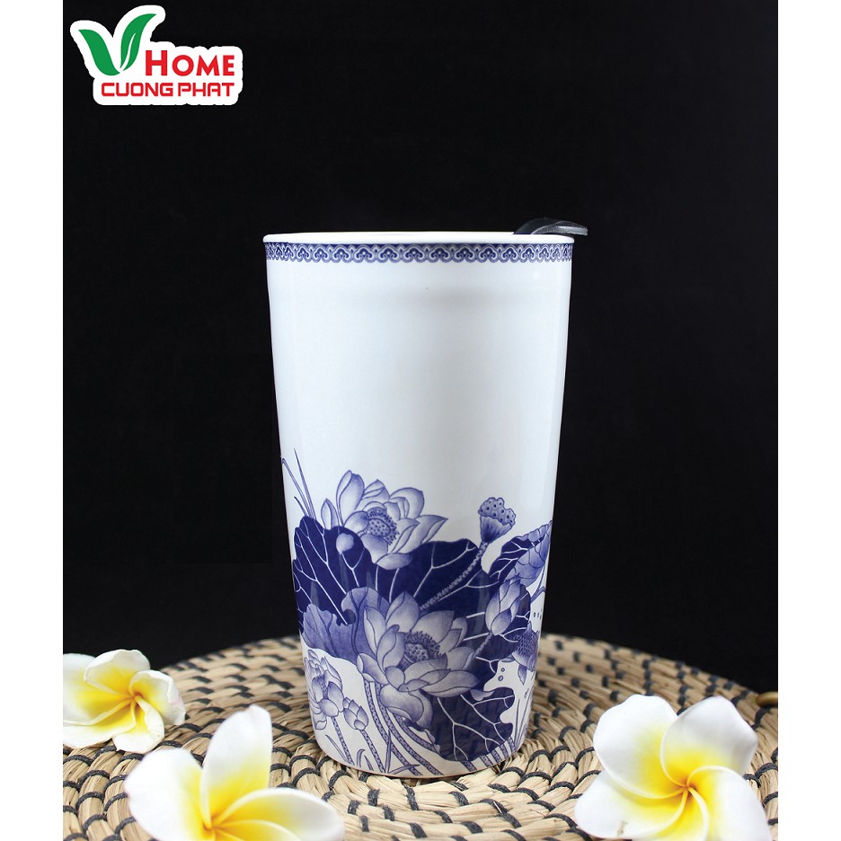 Ca Cao Cửu Ngư Thanh Liên-400ml- GỐM SỨ CƯỜNG PHÁT