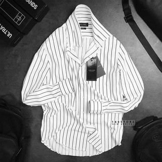 Áo Sơ mi Nam trắng kẻ sọc Basic Stripes dáng ôm tay dài