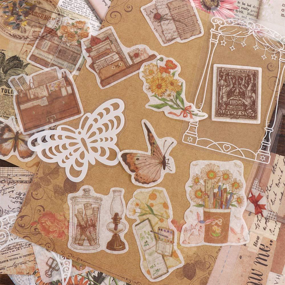 Bộ 100 Miếng Dán Trang Trí Sổ Tay DIY Hình Cây Cối Phong Cách Vintage