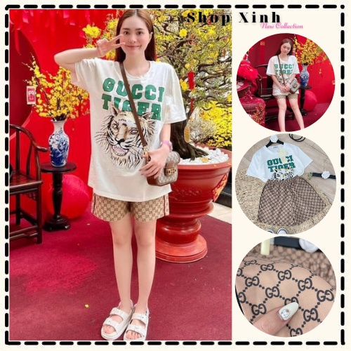Set Áo Hổ Thun Nữ Tay Ngắn Mix Quần Sooc Gu cci, Áo Hổ Ngắn Tay Mix Quần Short Ngắn Đi Chơi ShopXinh888888