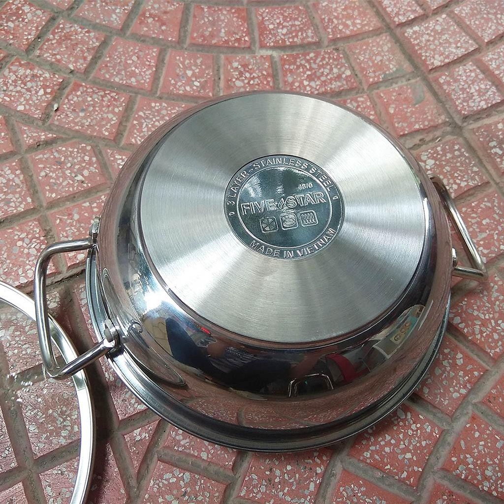 Nồi inox kho cá thịt chống dính bếp từ Fivestar  nắp kính , 3 đáy , inox 430