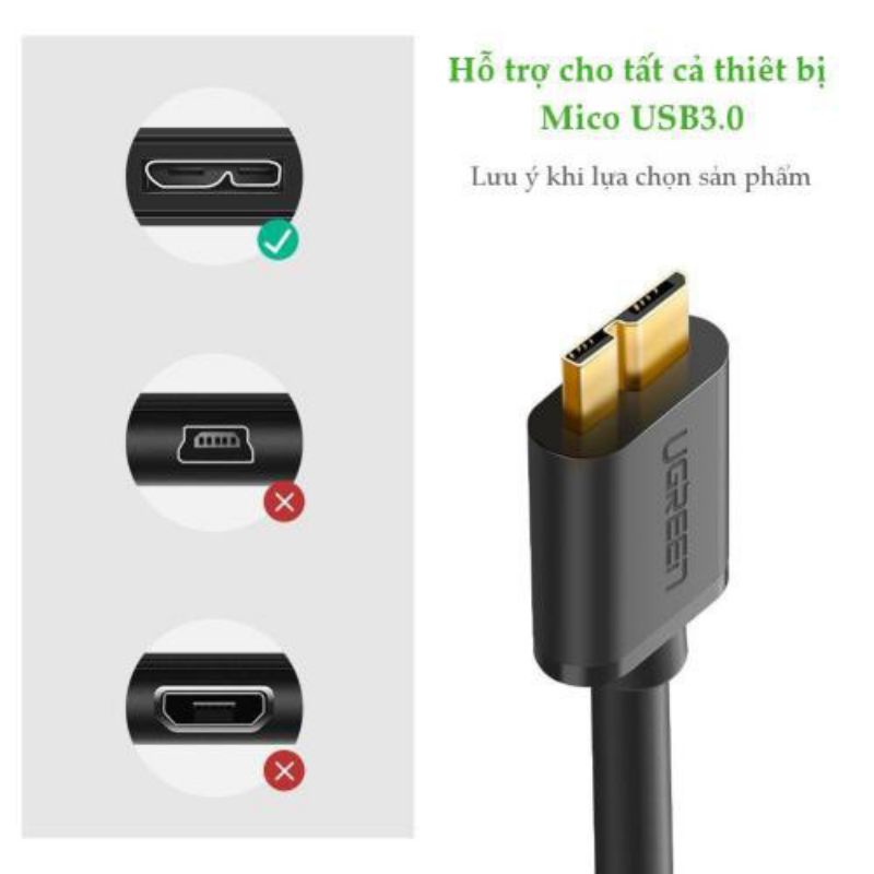 Dây cáp Micro USB 3.0 mạ vàng, dài từ 0.25-2M UGREEN US130 - Hàng phân phối chính hãng