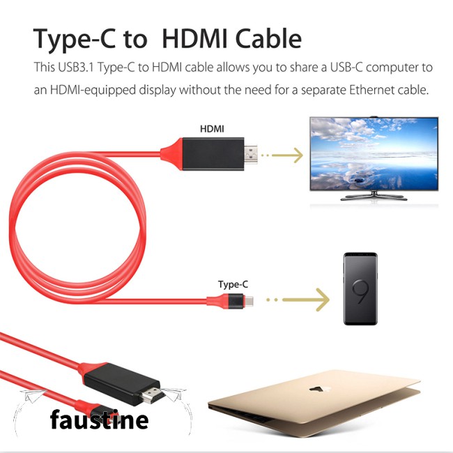 Type C to HDMI HDTV AV TV Cable Adapter for Samsung Galaxy S8 S9 S9+ Note 9 PC