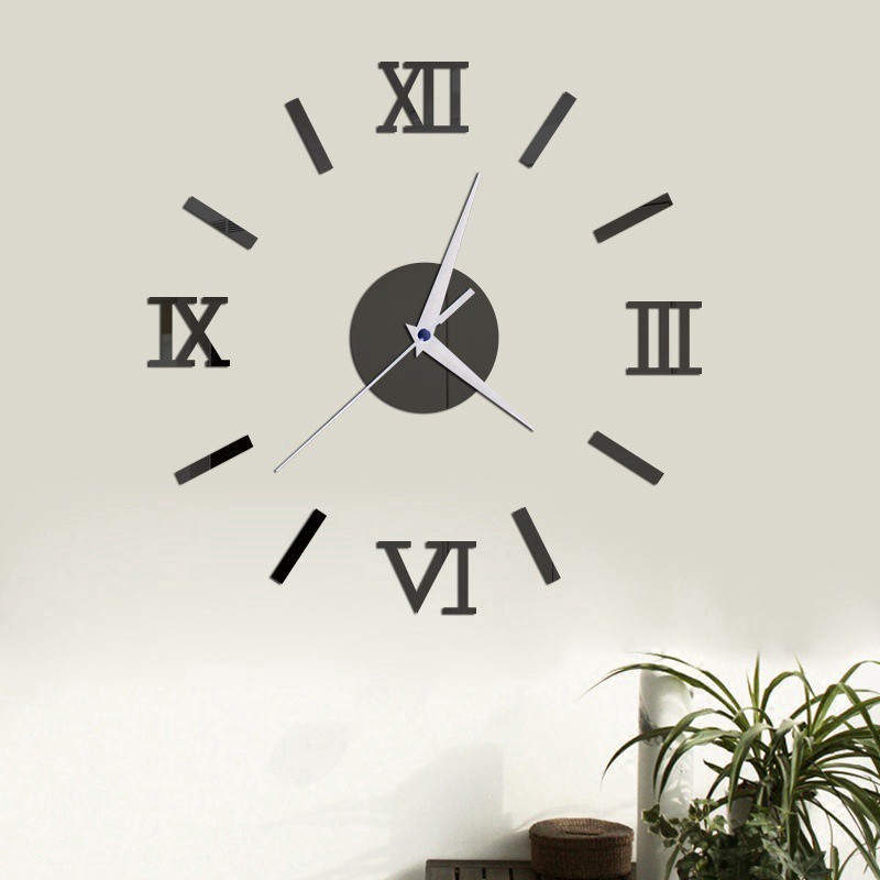 3D Wall Clock Large Roman Numerals Design Round DIY Self Adhesive Living Room Clocks Wall Stickers