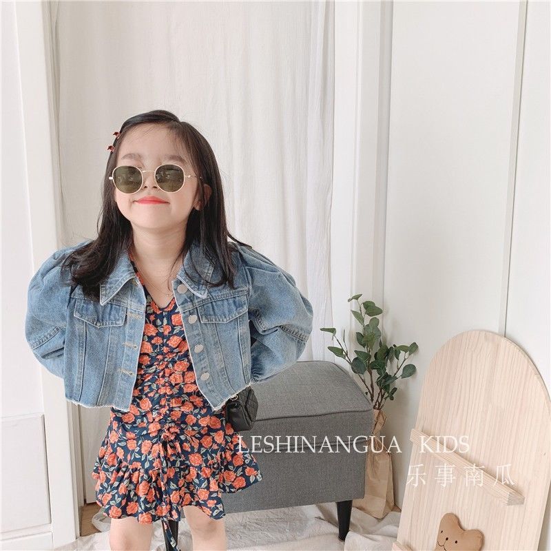 Set 2 Món Áo Khoác Denim Tay Dài + Đầm Dài Thời Trang Cho Bé Gái