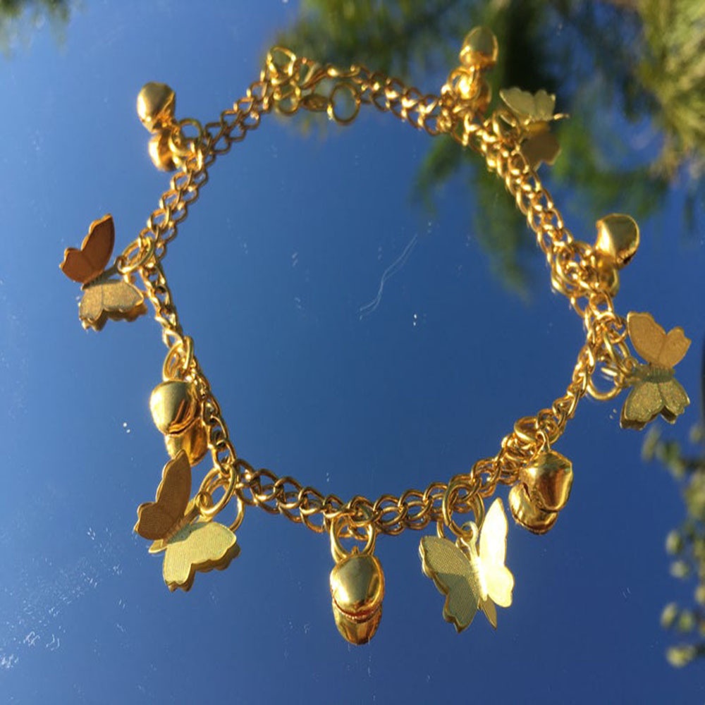 Lắc Chân Mặt Hình Bướm Rỗng Đính Đá Pha Lê Đơn Giản Cá Tính Phong Cách Mới Dành Cho Nữ Đi Biển