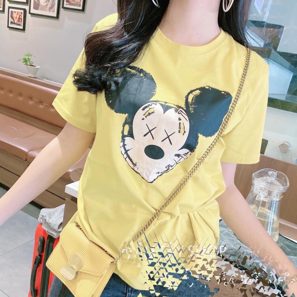 Áo thun tay lỡ form giấu quần nữ - Áo phông mickey hồng pastel SIÊU HOT ་