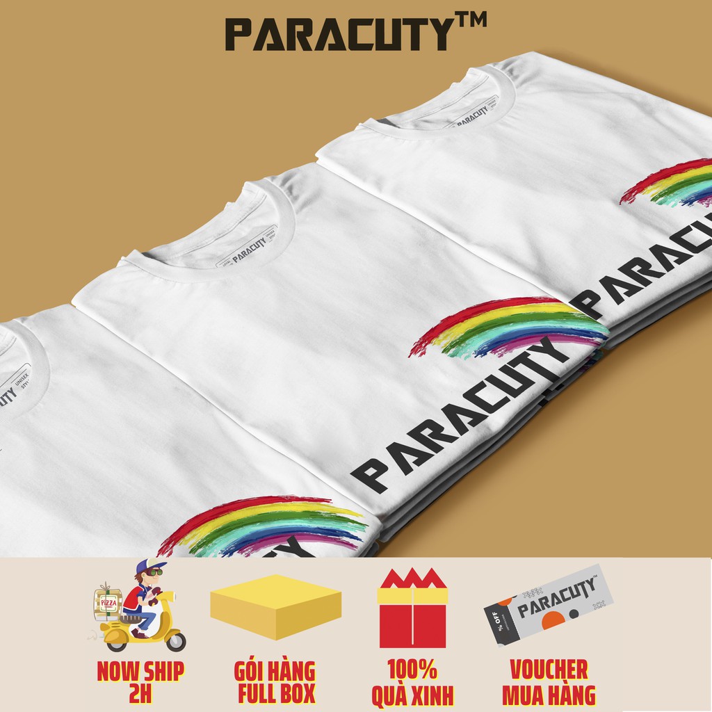 Áo thun nam nữ Unisex PARACUTY cầu vòng - P05 chất liệu cotton 100%, co giãn 4 chiều, dày dặn, form rộng tay lỡ