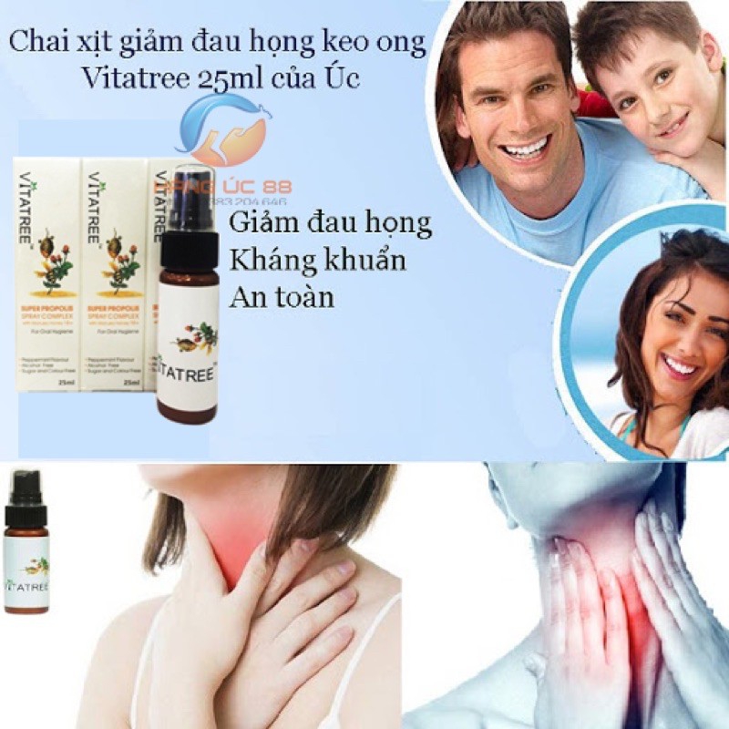 Xịt keo ong Vitatree Super Propolis Spray Complex With Manuka 15+ - Chai 25ml - Đau Họng Viêm Họng, Thơm Miệng