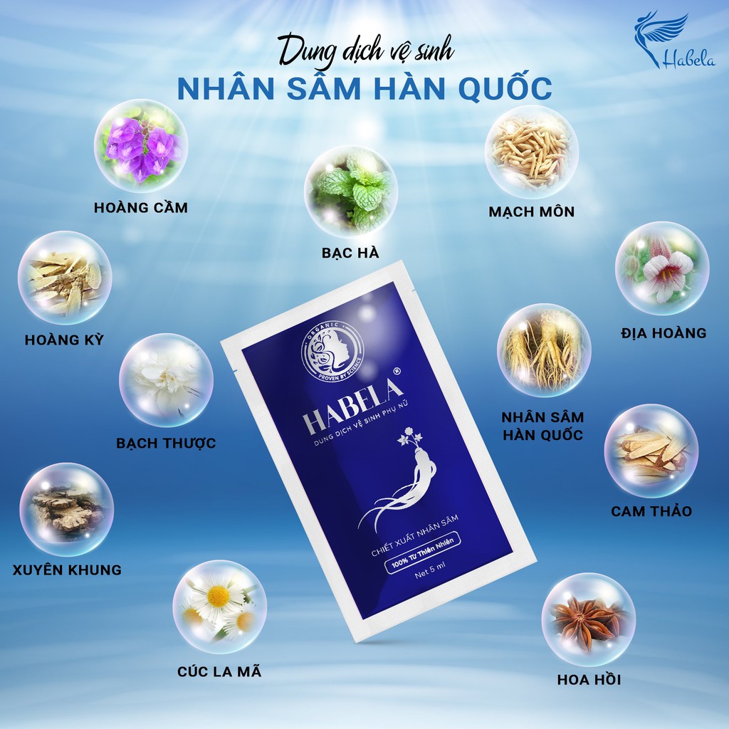 [COMBO 5 GÓI] Dung dịch vệ sinh Phụ Nữ Habela Nhân Sâm Hàn Quốc - 5ml (GIÁ DÙNG THỬ)