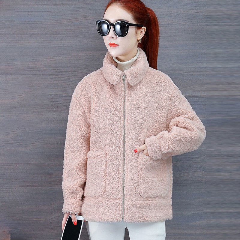 Áo khoác YEYA len lông cừu dáng rộng phong cách Hàn Quốc thời trang mùa đông cho nữ