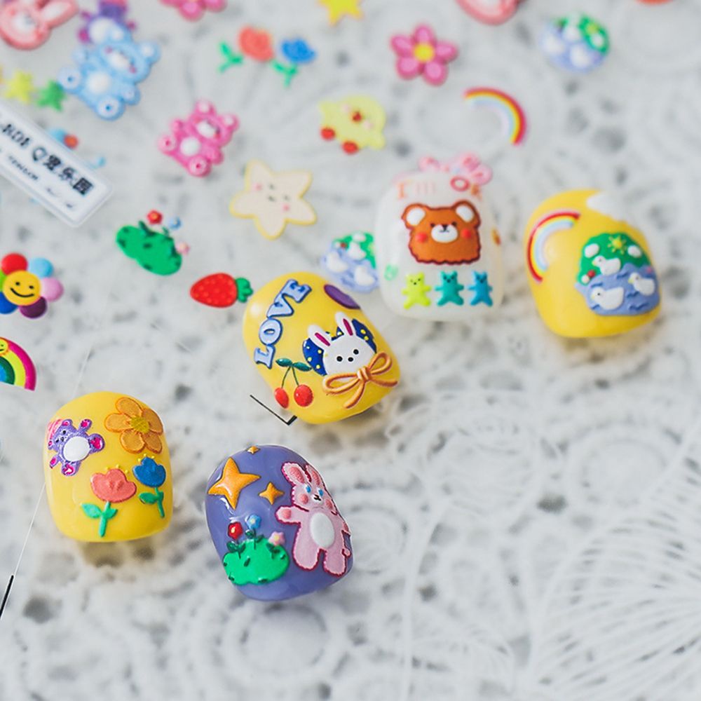 [Hàng mới về] Nhãn dán trang trí móng tay nghệ thuật siêu mỏng họa tiết thỏ và cầu vồng xinh xắn