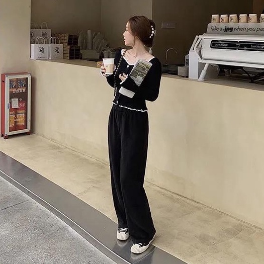 Quần nữ ống rộng lưng cao phong cách Hàn Quốc