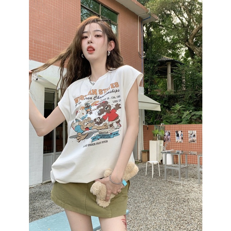 Áo Thun Sát Nách Dáng Rộng In Họa Tiết Thời Trang Mùa Hè Hàng Mới Phong Cách Phương Tây Cho Nữ