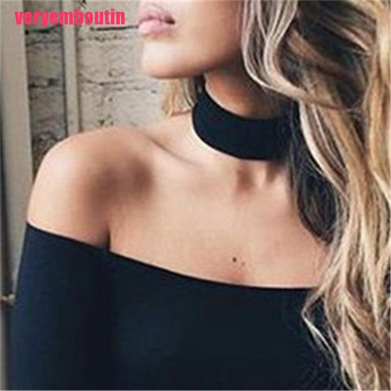 Vòng Cổ Choker Vải Nhung Màu Đen Phong Cách Gothic Cổ Điển