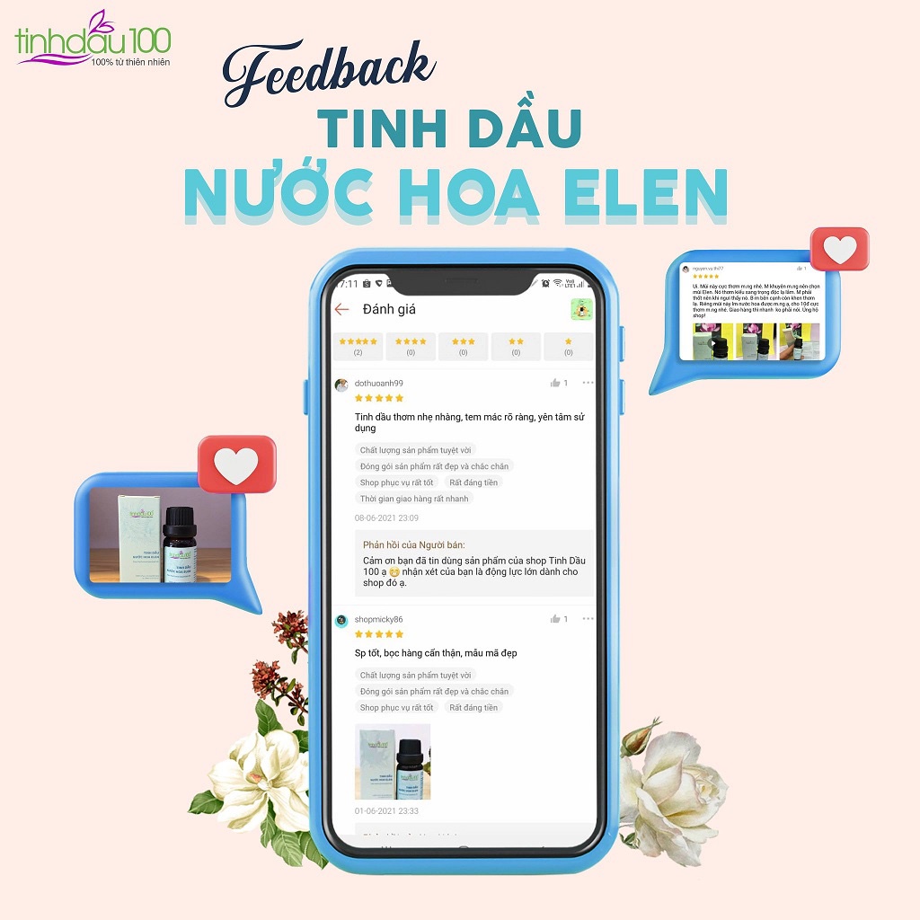 Tinh dầu nước hoa Elen thơm phòng, thư giãn 10ml - Tinh Dầu 100