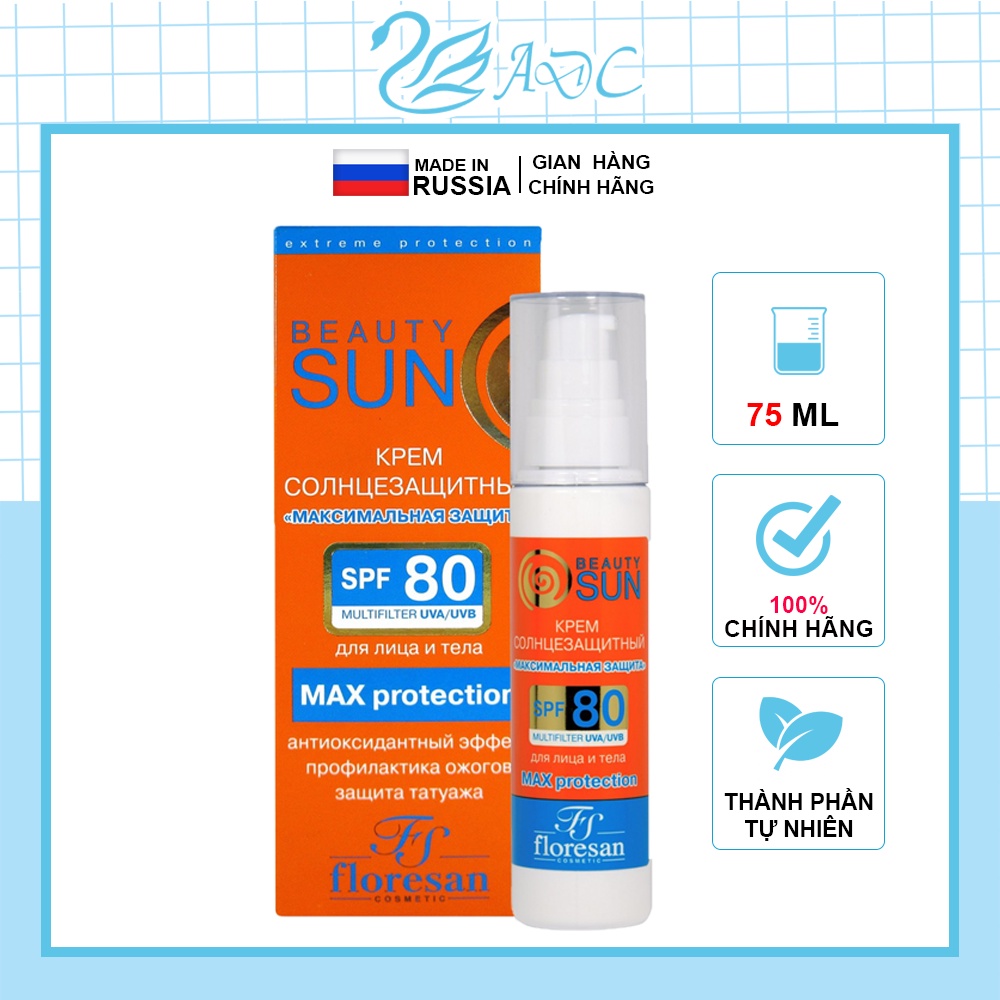 Kem Chống Nắng kèm dưỡng ẩm cao cấp Floresan Beauty Sun SPF 80 Hàng chính hãng , dung tích 75ml
