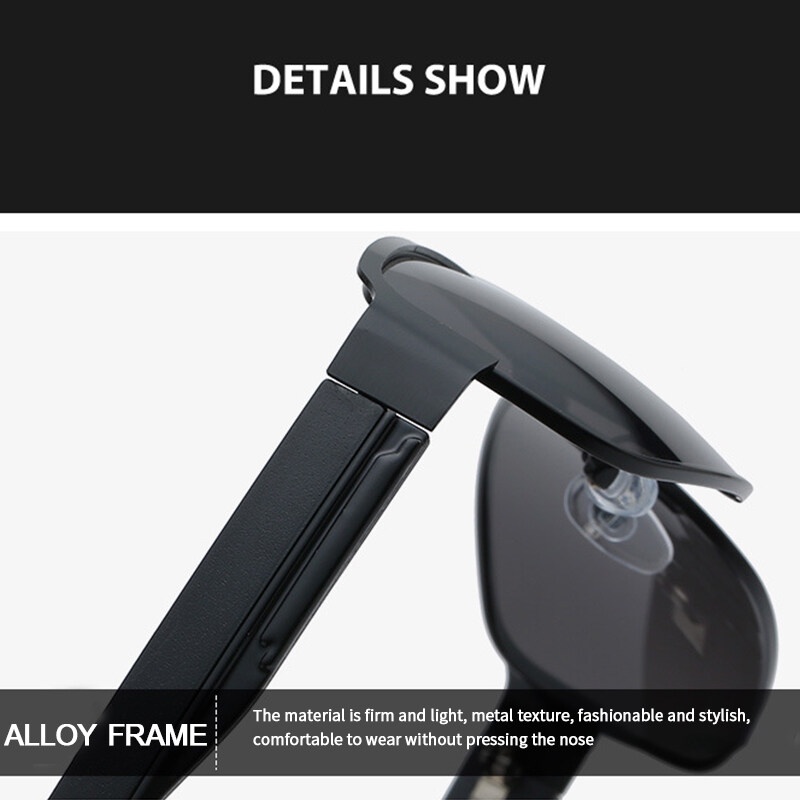 Kính Mát Phân Cực Mặt Vuông Gọng Kim Loại Thay Đổi Màu Sắc Ngày Và Đêm Cho Nam