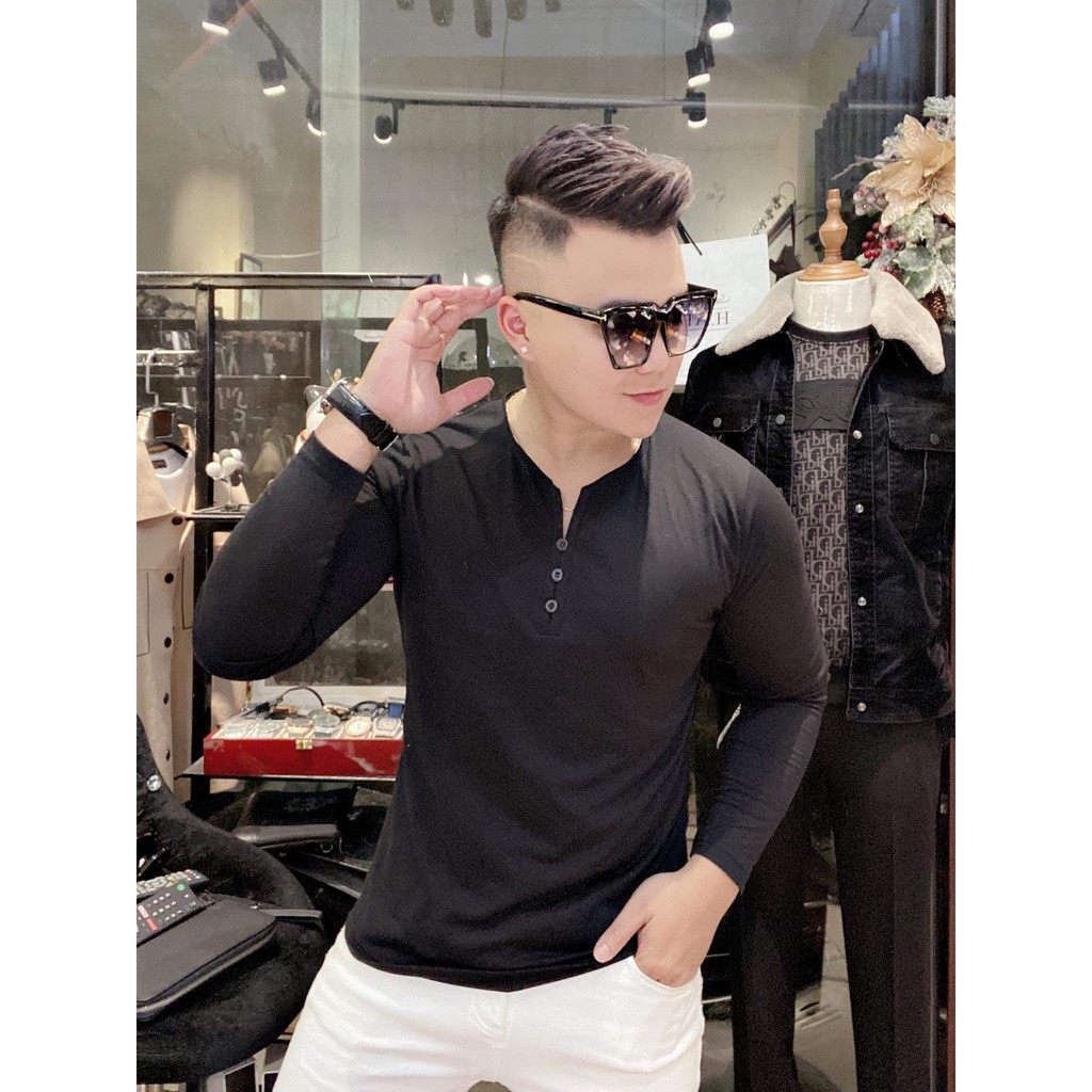 Áo thun cổ V dài tay form chuẩn body