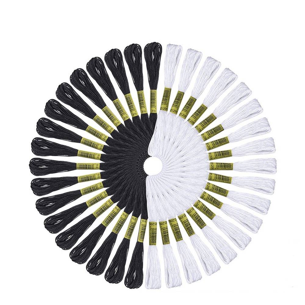 Set 12 cuộn chỉ thêu 8m màu trắng đen 122