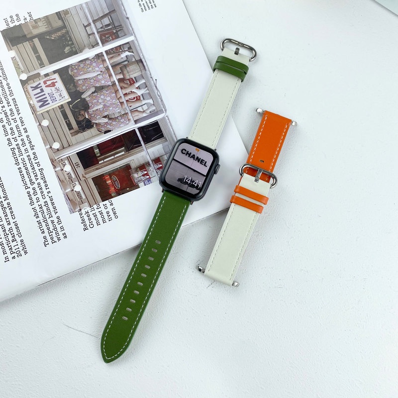 Dây Đeo Bằng Da Nhiều Màu Sắc Cho Đồng Hồ Thông Minh Apple watch 44mm 40mm 45mm 41mm 42mm 38mm iWatch series 3 4 5 6 SE 7